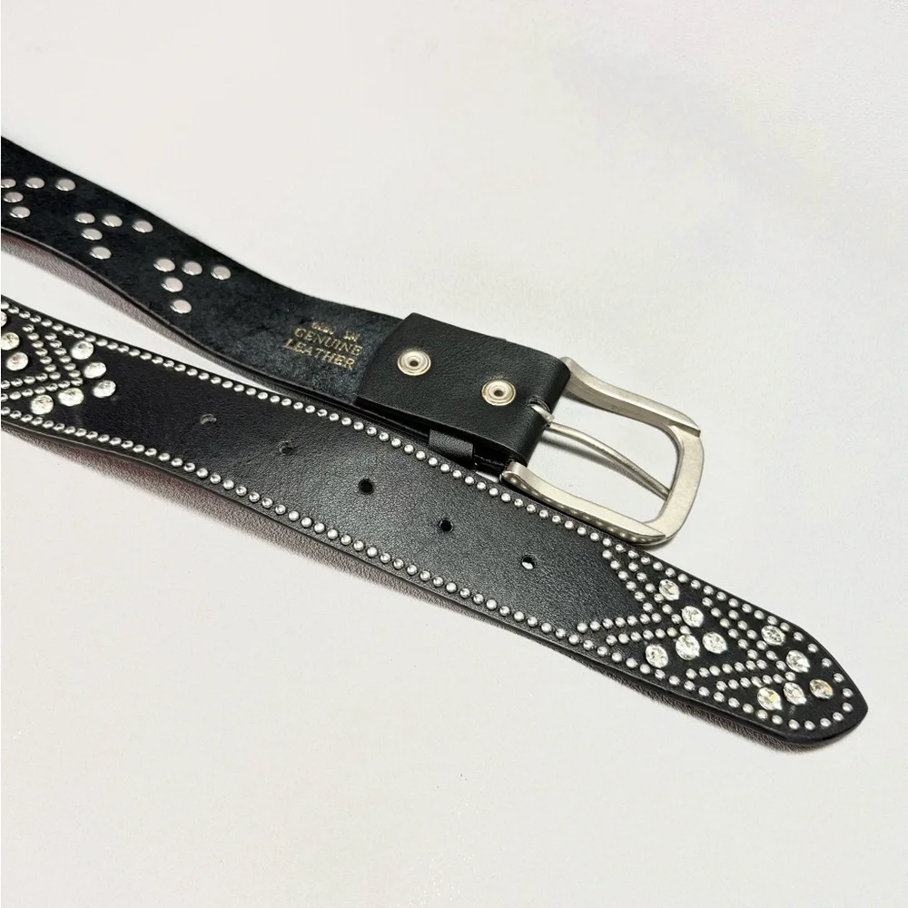 Shyanne Genuine Leather Black Rhinestone and Silver-Tone Studded Belt NWOT